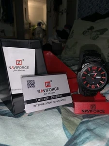 NaviForce NF9066M Red Nylon Strap Analog Dial Men’s Watch - Picture 1 of 8