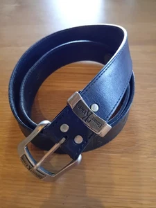 Calvin Klein Black Leather Belt, silver metal buckle, logo 48 inches ex con - Picture 1 of 7