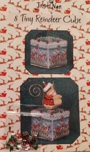 JUST NAN 8 TINY REINDEER CUBE CROSS STITCH CHART & EMB PACK - Picture 1 of 5