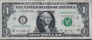 USA 2013 Series $1 Note L 58509499 E - Picture 1 of 2