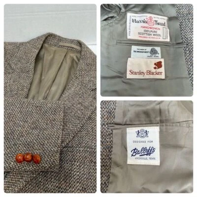 Blazer Harris Tweed Stanley Blacker 100% lã escocesa botões de couro tamanho 44 - Imagem 1 de 4