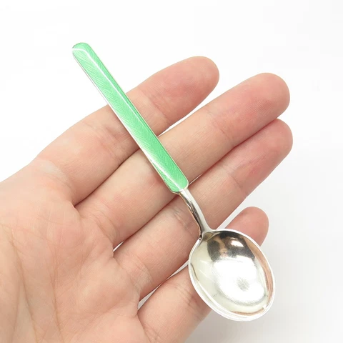 916H Silver Vintage 1950 Koruteollisuus Tillander Finland Guilloche Enamel Spoon Cover