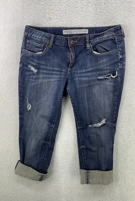 Pantalones de mezclilla ajustados enrollables Charlotte Russe para mujer talla 14 lavado oscuro tiro medio Foto 1 de 4