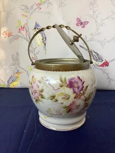 CARLTON WARE PETUNIA BISCUIT BARREL C1895 ANTROBUS PATENTED LID - VERY RARE - Picture 1 of 10