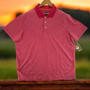 Foundry Men's Polo Shirt White Forever Red Stripes Sizes 2XL, 3XL, 3XLT - Picture 1 of 5
