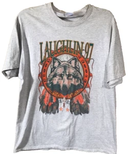 Laughlin 97 Bear Hanes Mens Beefy-T Graphic T-Shirt Gray Red Heathered Crew XL - Picture 1 of 6