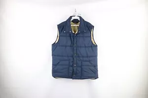 Vintage 70s Streetwear Mens Large Long Faded Full Button Puffer Vest Jacket USA - Picture 1 of 9