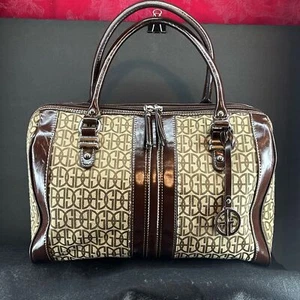Giani Bernini Monogramm Canvas Leder Bowler Stil Handtasche braun hellbraun klassisch - Bild 1 von 16