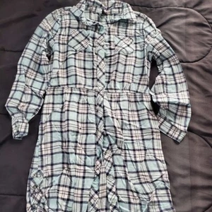 girl xl long sleeve dress light blue white plaid - Picture 1 of 1