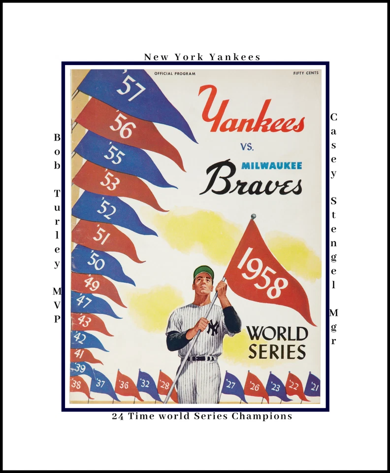 NEW YORK YANKKES 1958 WORLD SERIIES CHAMPIONS MATTED PIC OF GAME PROGRAM - Image 1 of 1