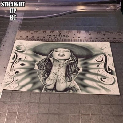 Individueller Wasserrutschen-Aufkleber - RC Lowrider "Airbrush Wandbild" Stil "Sombrero Girl 1" - Bild 1 von 4