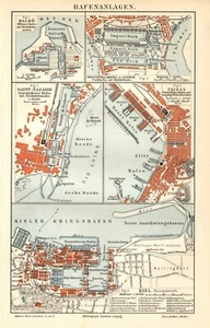 1898 PORTI D'EUROPA Trieste Londra Malmo = ANTICA MAPPA TOPOGRAFICA = OLD MAP - Foto 1 di 1