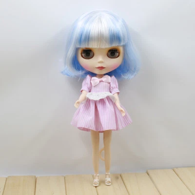 12" Neo Blythe Doll Nude Doll From Factory Blue Mix White Short Hair With Bang Foto 1 de 4