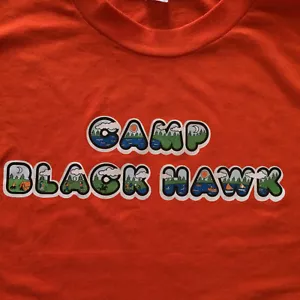 Vtg Camp Black Hawk T Shirt L Antigo Wisconsin Girl Scout Summer Camp Orange - Picture 1 of 3