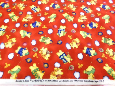 Tela Kimiko's Kids. FLANELA ROJA. Patrón pequeño elefante. BTY x 41. M25-304 Foto 1 de 4