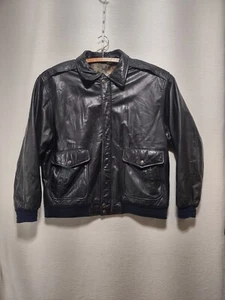 Roundtree and Yorke ~ Leather Bomber Jacket Men’s Size Large - Dark Brown  - Picture 1 of 14