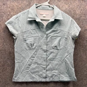 Eastern Mountain Sports Shirt Women Large Blue Outdoors Snap Hiking Short Sleeve - Picture 1 of 11