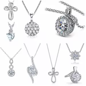 Collana donna zirconi ciondolo graziosa argento 925 piena fidanzamento gioielli - Foto 1 di 21