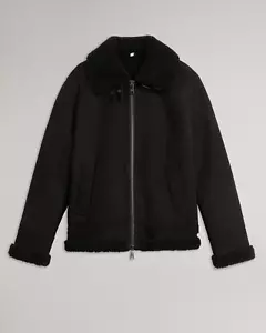 Ted Baker Black Shanco Shearling Leather Jacket - Size Large - Brand New! - Picture 1 of 1