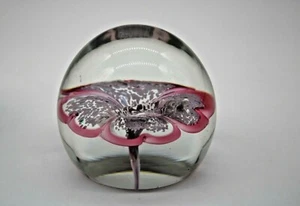 Murano Clear Paperweight with Encased Pink and White Flower Decorative Floral - Picture 1 of 6