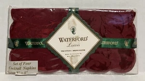 Vtg 1996 Waterford Linens Cocktail Napkins Barons Court Ruby Red 8X8 Set of 4 - Picture 1 of 4