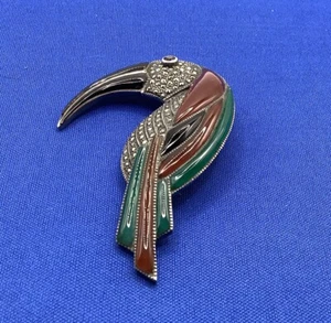 Cornelian, Onyx, Malachite, Marcasite, Garnet Toucan Tropical Bird Sterling Pin - Picture 1 of 5