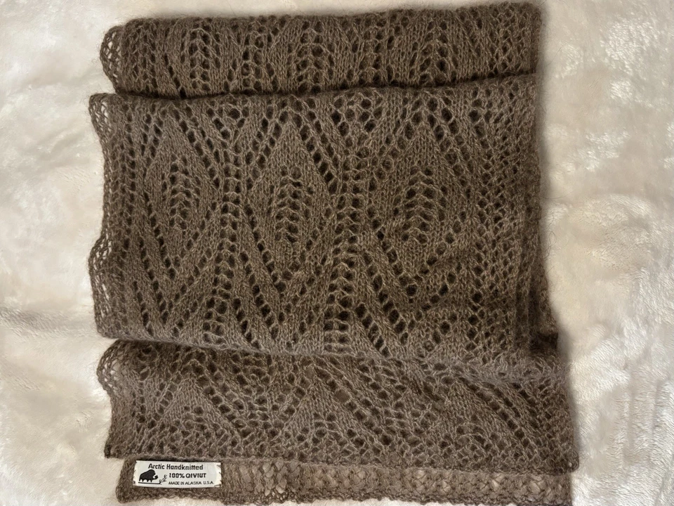 Qiviut Arctic Hand Knitted Scarf Musk Ox Alaska Excellent Used Condition 12x60in - Image 1 of 4