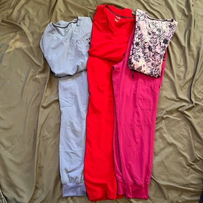 Koi Next Gen Scrub 3 Sets Womens Small Top Pants Nursing red purple blue - Image 1 of 4