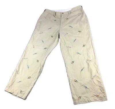 Pantalones Chinos Orvis Para Hombre Talla 34 Caqui Beige Bordado "Peces Marinos" Algodón Vacaciones Foto 1 de 4