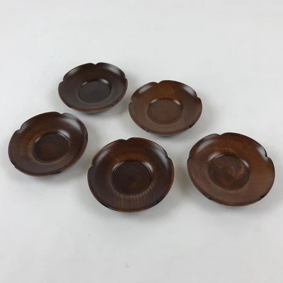 Japanese Wooden Lacquer Drink Saucer 5pc Set Vtg Chataku Coaster Flower UR940 - Image 1 of 4