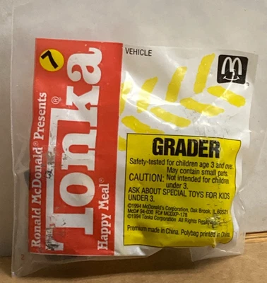 NEW / SEALED 1994 METAL BODY YELLOW ROAD CONSTRUCTION GRADER McDonalds - Image 1 of 2