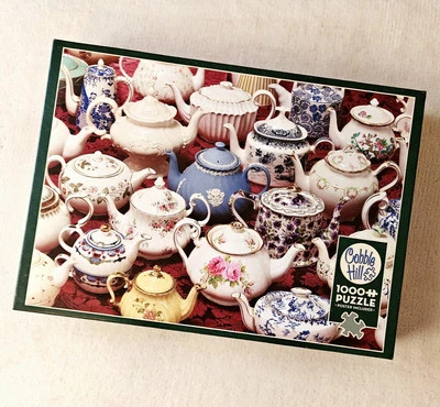 Cobble Hill 1000 Piece Puzzle Vintage Porcelain Teapots w Poster - Image 1 of 4