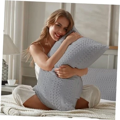 100% Cotton Waffle Weave Pillow Cases King Size Set 36" x 20" (Pack of 2) Gray - Image 1 of 4