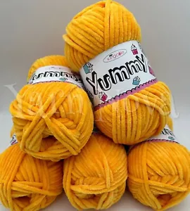 King Cole Yummy Chenille Knitting Crochet Yarn Wool - 5x100g Balls - 4752 Yellow - Picture 1 of 11