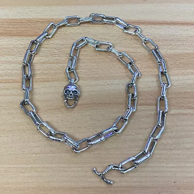 Collar de hueso de calavera hecho a mano de plata esterlina 925 Joyería Biker Punk 8W008N 25" Foto 1 de 4