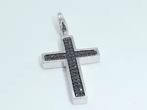 Ladies Sterling 925 Solid Silver Black Spinel Cross Pendant & 18 Inch Chain - Picture 1 of 5