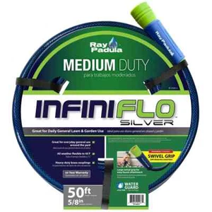 Ray Padula InfiniFlo 50ft Silver Medium Duty Garden Hose: Outdoor Use, 5/8" Diam - Picture 1 of 5