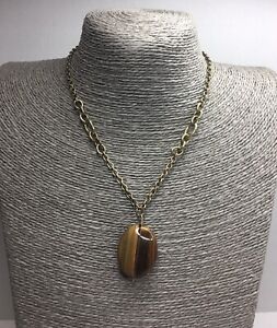 M&S chunky statement tigers eye stone pendant and brass tone chain necklace