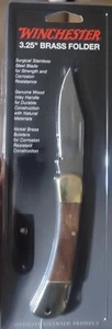 Winchester 3.25 Brass & Wood Folder Locking Pocket Knife and Sheath New In Pkg. - Picture 1 of 4