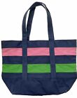 Lilly Pulitzer Tote Navy Canvas With Pink And Green Stripes White Label