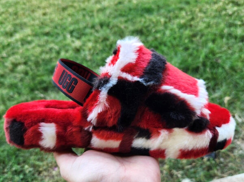 Ugg Fluff Yeah "RED PLAID" NUOVO Donna 6 4 5Y
