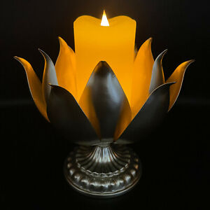 Kerzenständer imposante Lotusblüte Champagner mit LED Kerze & Timer Kerzenhalter