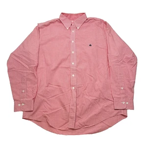 Brooks Brothers Gingham Check Shirt Mens Large Red Sheep Logo Golden Non-Iron - Picture 1 of 8
