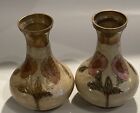 Vintage Pair Brass Enamel Small Floral Bud Vase India