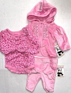 GARANIMALS 3 piece velour set pink/floral motif size NEWBORN - Picture 1 of 1
