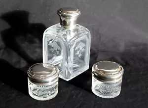 SUPERBE GARNITURE TOILETTE, CRISTAL + ARGENT, POINCON MINERVE, FLACON LOUIS XVI - Imagen 1 de 19