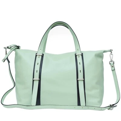 Caterina Lucci Italian Made Pistachio Green Leather Carryall Tote Handbag - Image 1 of 4