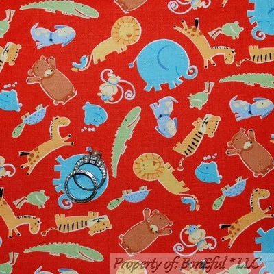 BonEful Fabric FQ Cotton Quilt Baby Kid Animal Zoo Circus Bear Dog Lion Frog NEW - Image 1 of 4
