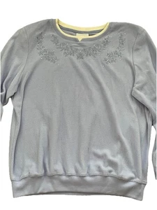 Alfred Dunner Knit Sweater Embroidered Sequin Flower Sz Medium Pastel Blue - Picture 1 of 4
