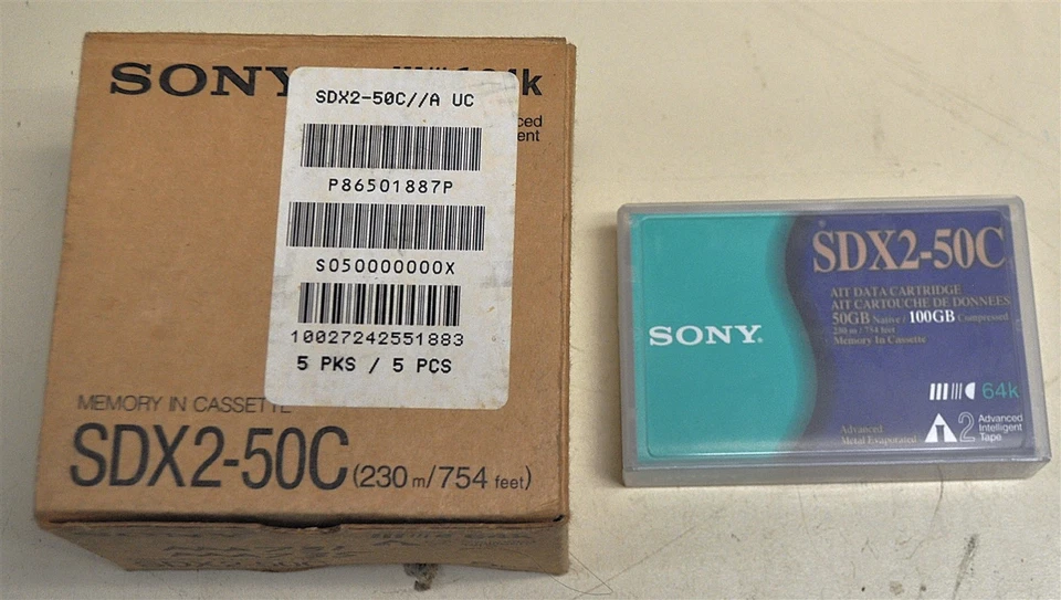 CARTUCHO DE DATOS DE AIRE SONY SDX2-50C 8mm 50GB/100GB comprimido CANTIDAD 5 CAJA Foto 1 de 1